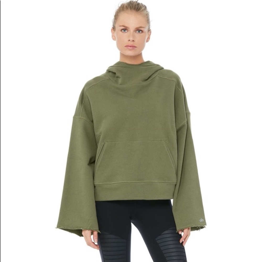 Alo Yoga Green Low Key Wide Sleeve Hoodie